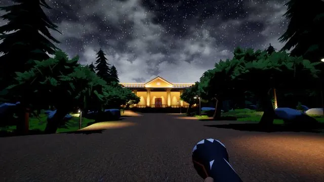 The mansion drive at night, blunderbuss raised