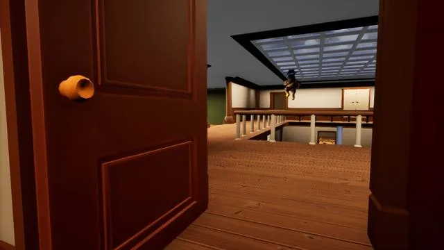 Watching the landing from a doorway