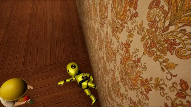 Knocked down against the wallpaper