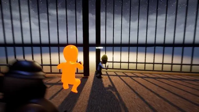 Out through the fence, still running